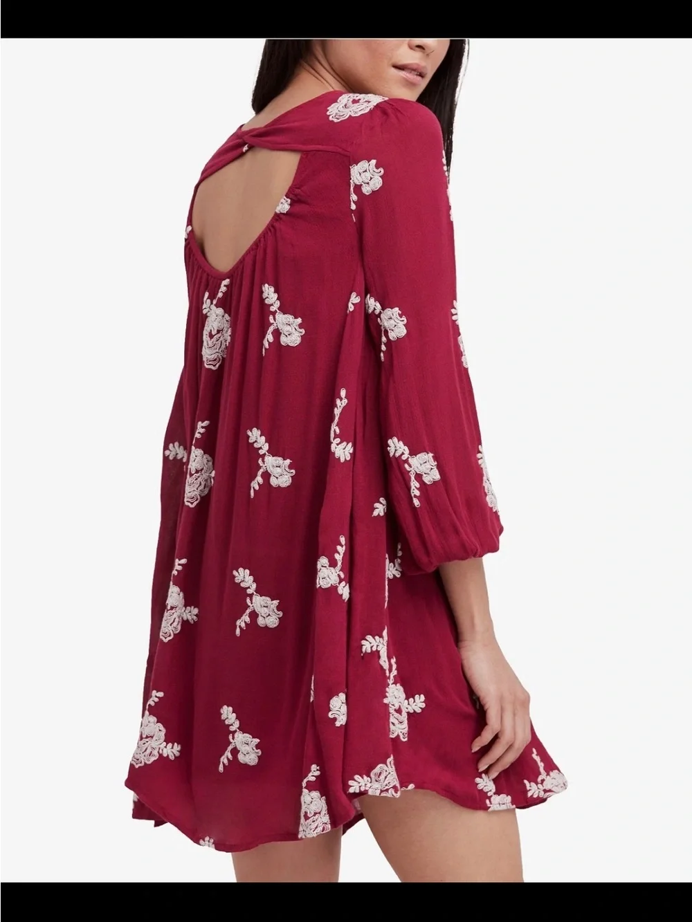Free People Emma Embroidered V-Neck Long Sleeve Swing Dress- Purple Combo. L